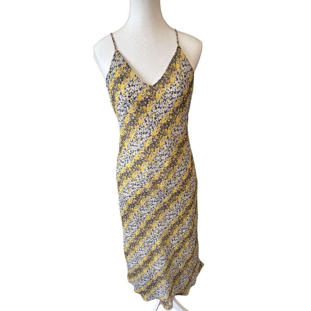 Lelis Yellow Floral Midi Slip Dress Spaghetti Strap Bias Cut Satin Look Size S